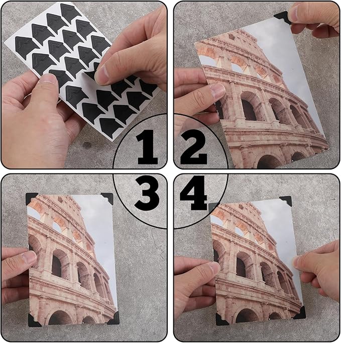 144PCS Photo Corners, Self Adhesive Black Photo Corners, Acid Free Photos Mounting Corner, Scrapbooking Photos Mounting Corner for DIY Scrapbook, Photo-Album, Picture Frames, Memory Books and Journal
