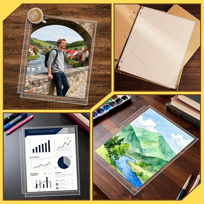 VOKOY 50 Pack 8" x 10" Clear Photo Sleeves for 3 Ring Binder, Double Sided 1-Pocket Sheet Protectors Archival Photo Album Refill Pages Storage Pockets Organizer, 100 Pockets