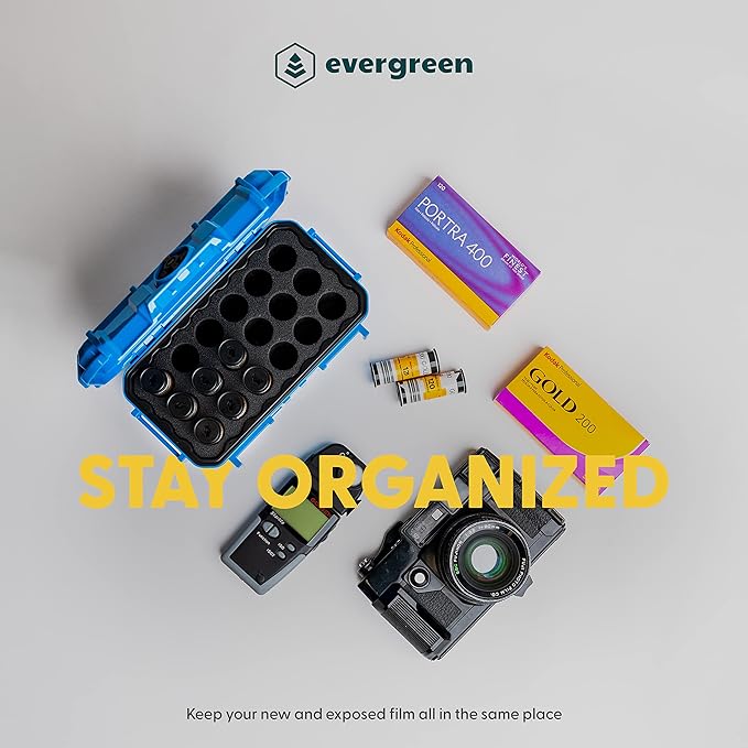 Evergreen 120mm Film Storage Case | Holds 18 Rolls of Medium Format Film | Preserve and Protect Your Film | Waterproof, Crushproof, & Freezer Safe (Film Not Included) (Blue)