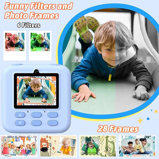 Kids Instant Digital Cameras for Boys and Girls, 1080P HD Dual-Lens Selfie Digital Camera with Print Paper & 32G Card, Christmas Birthday Gifts Toys for Toddler and Teenagers Age 3-16 Years Old