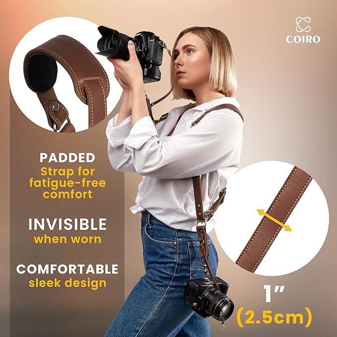 C Coiro Camera Harness for 2 Cameras Dual Shoulder Leather Camera Strap for DSLR/SLR, Camera Straps for Photographers