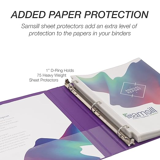 Samsill Durable 1 inch 3 Ring Binder, Made in USA, D Ring Binder, FSC 100% Recycled Chipboard, Purple