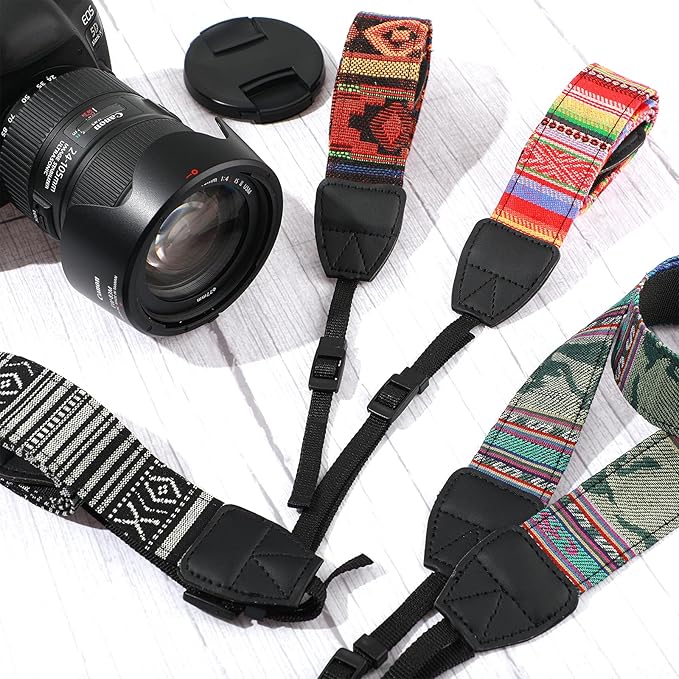 Saintrygo 4 Pcs Vintage Camera Straps for Photographer, 1.5'' Woven Adjustable Universal Neck Shoulder Crossbody Strap Quick Release for All DSLR SLR Camera, Photographer Gift for Men Women, 4 Style