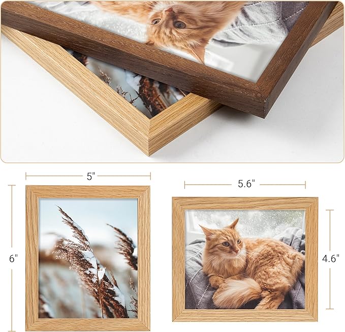 Vivelove 5x6 Picture Frame, High-End Natural Oak 5 x 6 Wooden Frame with Tempered Glass, 5x6 Wood Photo Frame for Wall or Tabletop, Wall Hook Included for Art Photo and Prints, Natural