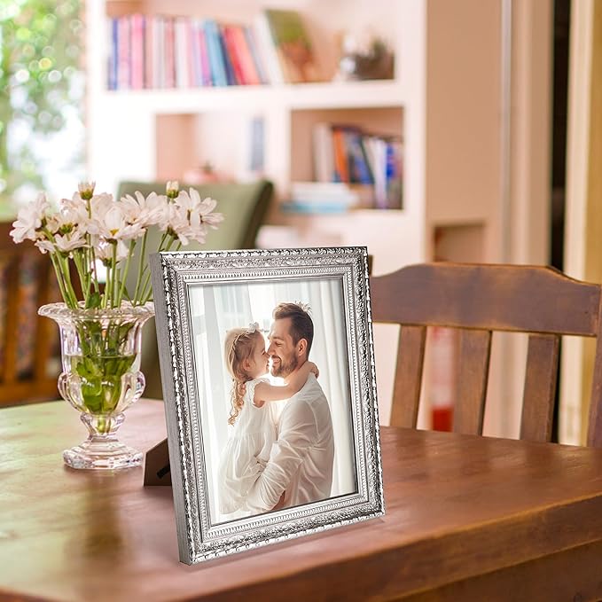 Edenseelake 8x10 Picture Frames Set of 2, Vintage Silver Photo Frame 8 by 10 for Tabletop or Wall Display