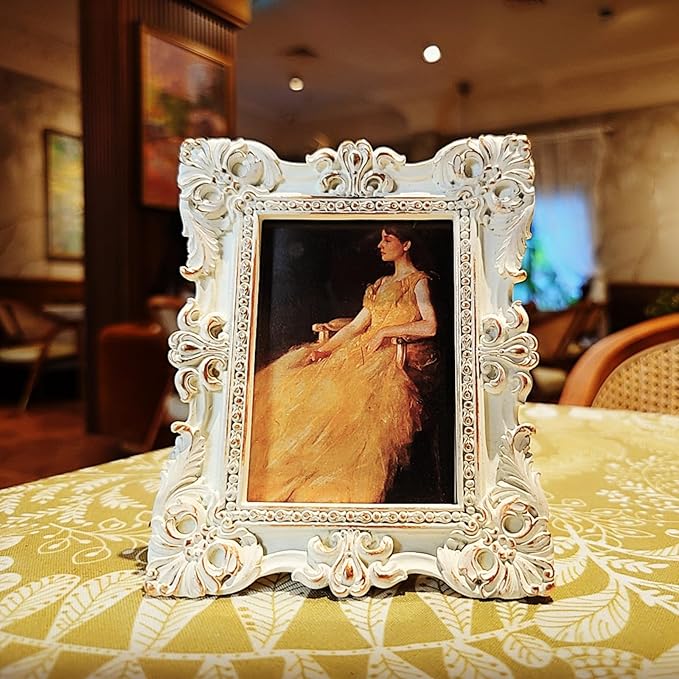 CISOO 2.5x3.5 Vintage Small Picture Frame, Antique Ornate White anad Gold Wallet Size Photo Frame, for Table Top and Wall Display, Decorative Floral Design Retro Home Decor, Photo Gallery Art