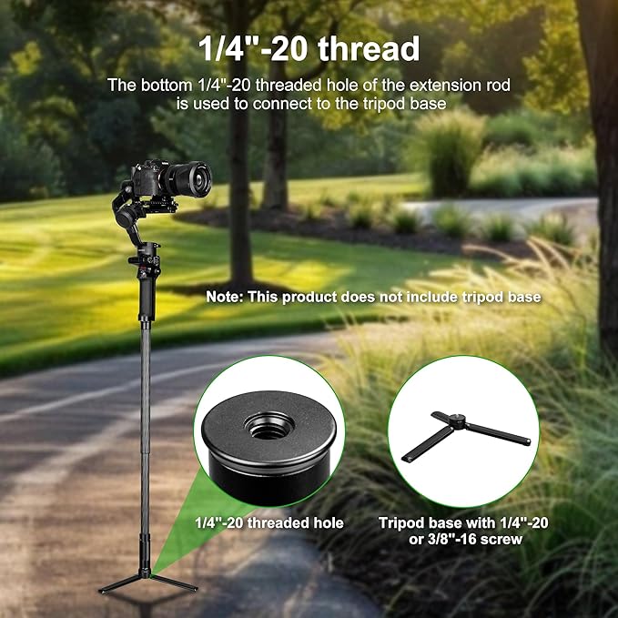 FANAUE Gimbal Extension Pole Carbon Fiber Extension Monopod Pole Stick with 1/4" Screw, 2 Section Universal Rod for Tripod Compatible with Digtital Camera Smartphone Long Selfie Tick Length is 14"-25"