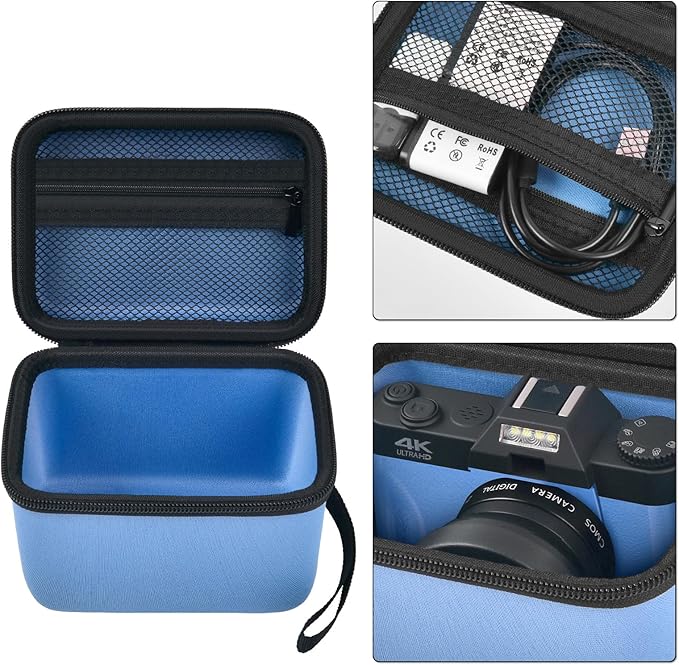Vlogging Camera Case Compatible with Duluvulu/for TEBNGIHNM/for zheozeig/for Oiadek 4K Digital Cameras for Youtube. Vlog Camera Carrying Storage for Lens, Cable and Other Accessories - Blue
