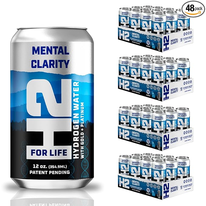 H2ForLife Hydrogen-Rich Spring Water with Colloidal Gold & Platinum – Ultra-Pure Hydration for Mental Clarity, Energy & Focus – 4.6ppm Hydrogen – 12 oz BPA-Free Cans (48 Pack)