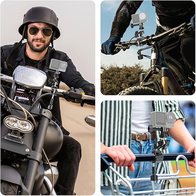 Neewer Action Camera Pole Mount with Two 360° Ball Heads 1/4" Screw Action Camera Adapter, Holder Clamp for Motorcycle Bike Handlebar, Compatible with GoPro Hero13 12 11 10 9 Max360 Insta360 DJI Osmo