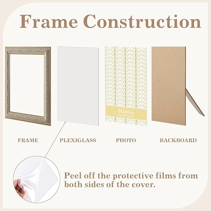 VIOLABBEY 5x7 Picture Frame White, Vintage Photo Frames Ornate without Mat for Tabletop or Wall Hanging