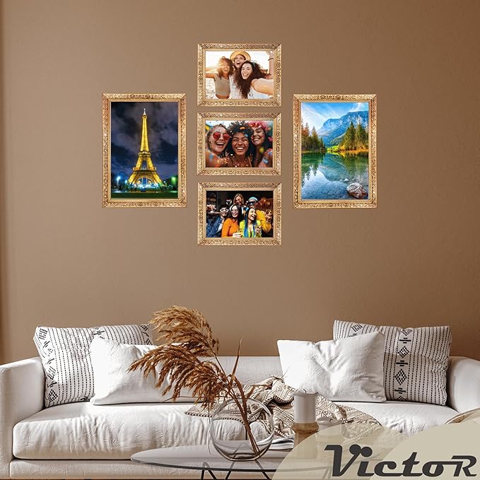 VictoR Picture Frame 5x7 in Gold Vermeer - Antique Picture Frame with shatterproof Acrylic Glass - 5 x 7 Photo Frame Vintage