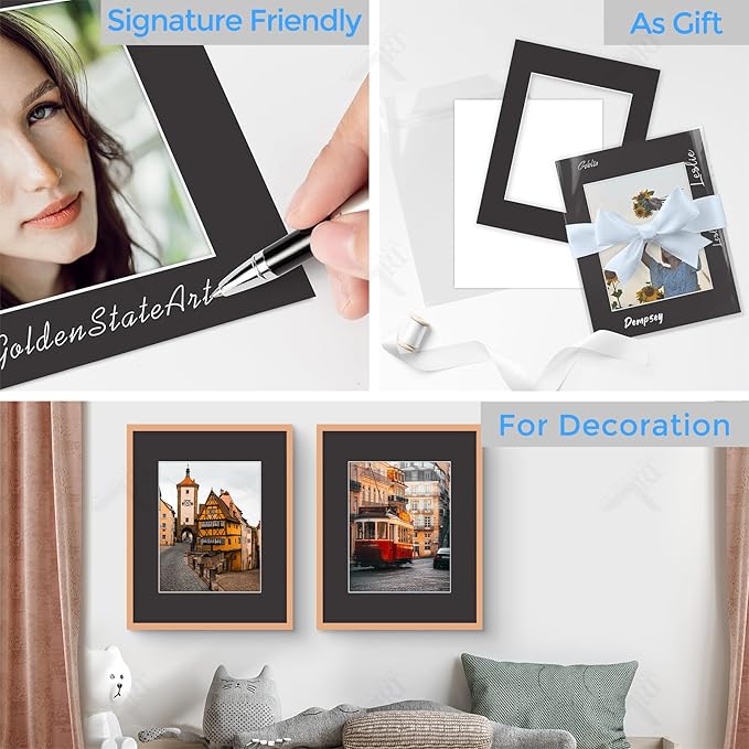 Golden State Art, Acid Free, Pack of 25, 16x20 Black Picture Mats Mattes with White Core Bevel Cut for 11x14 Photo + Backing + Bags
