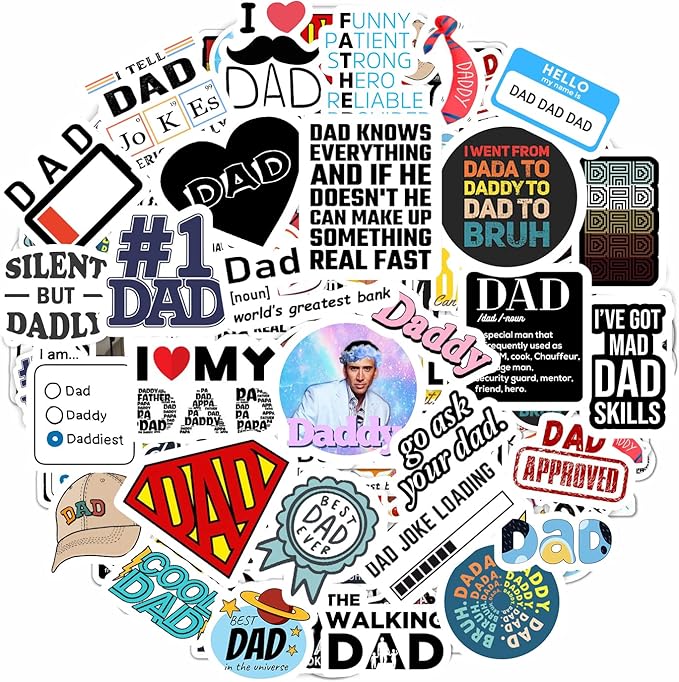BulbaCraft 100Pcs Funny Dad Stickers for Fathers Day - Funny Gifts for Dad from Daughter or Son, Happy Birthday Daddy Laptop Decals, Gifts for Women & Men