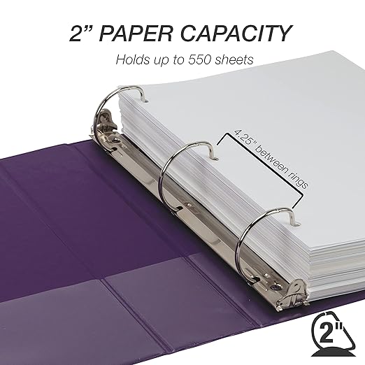 Samsill Durable 2 inch 3 Ring Binder, Made in USA, D Ring Binder, FSC 100% Recycled Chipboard, Purple