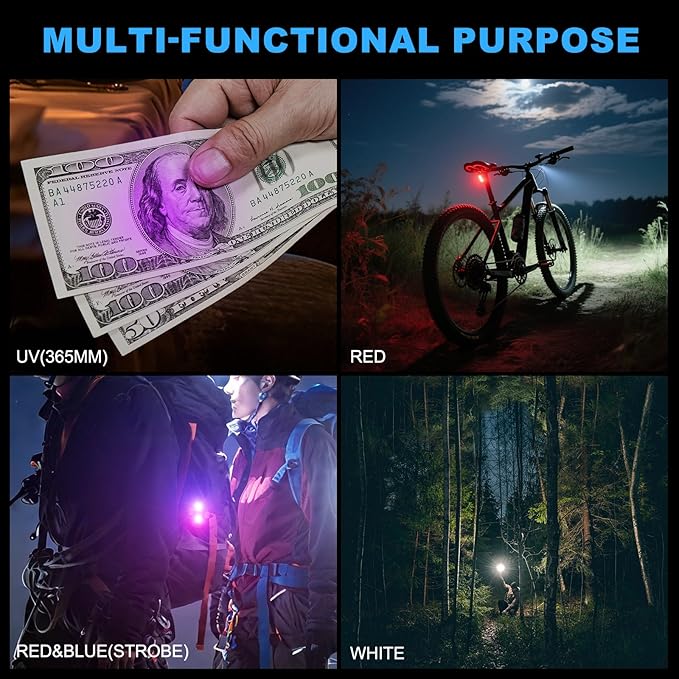 Mini Flashlight Keychain with Red/UV/Black Light, 500 Lumens Small EDC Flashlight Rechargeable with 9 Modes & Waterproof, Mini Pocket Flashlight Magnetic with Clip, Flash Light for Emergency, Fishing