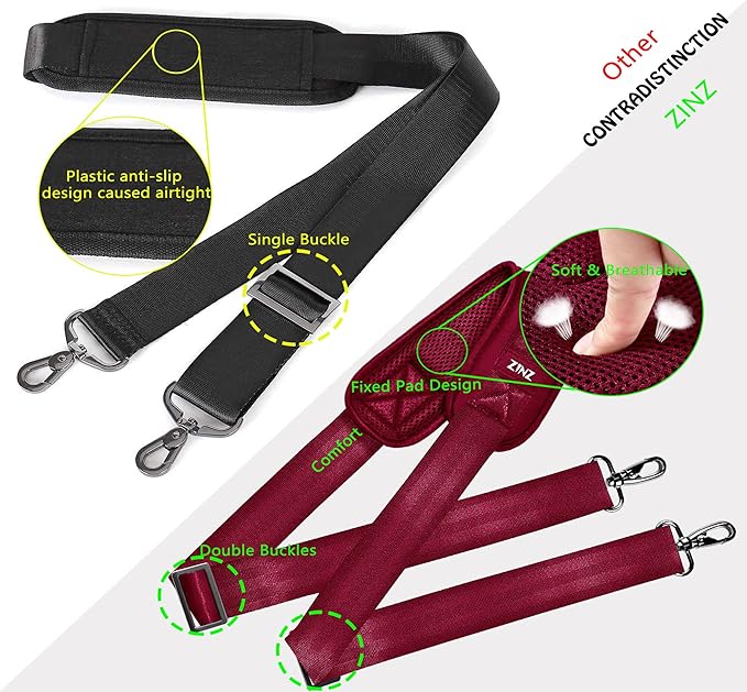 ZINZ Shoulder Strap 58" Ultra-Thick Fixed Padded and Adjustable Buckles Crossbody Strap for Briefcase Laptop Bag Luggage