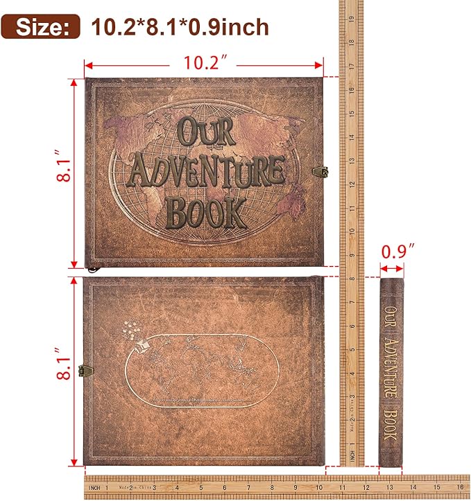 JIMBON Our Adventure Book 180 Pages Scrapbook Photo Album,Retro Style Embossed Letter Leather Cover Travel Diary Journal Scrap Book For Couples,Memory Book For Anniversary Wedding