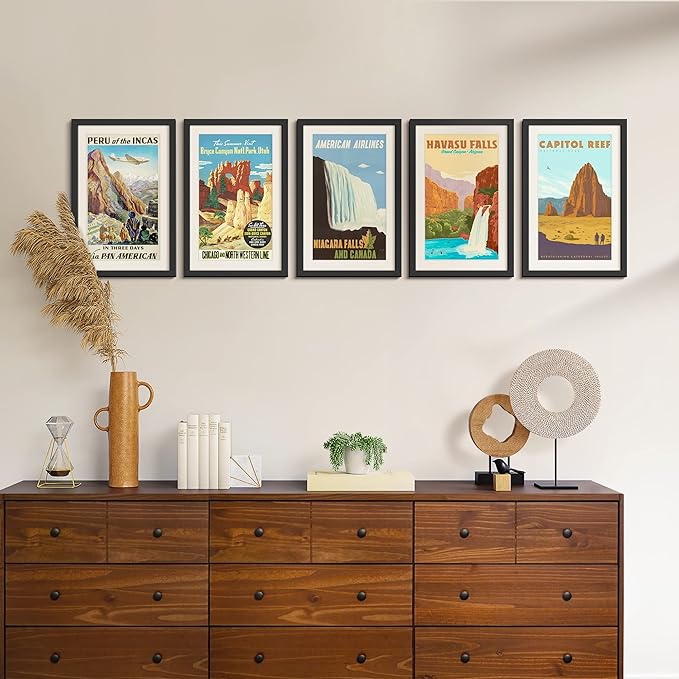 upsimples 11x17 Picture Frame Set of 10, Display Pictures 9x15 with Mat or 11x17 Without, Multi Photo Frames Collage for Wall Display, Black