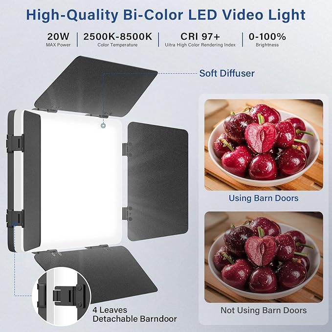 2 Pack Led Video Light Kit with Stand, Kmasic Photography Light Panel Built-in 8000mAh & LCD Display, 2200Lux 2500K-8500K Soft Studio Light for Video Recording Game Live Streaming YouTube TikTok
