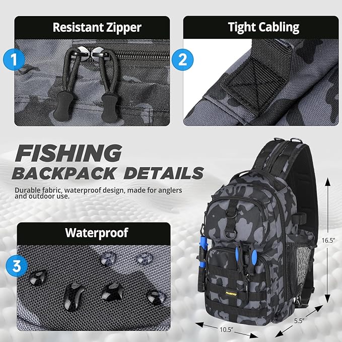 PLUSINNO Fishing Backpack with Fishing Rod and Reel Combos Tackle Boxes, Waterproof Tackle Backpack for Fishing Gear with Rod Holder, Fishing Gifts for Men with Fishing Tool Kit...