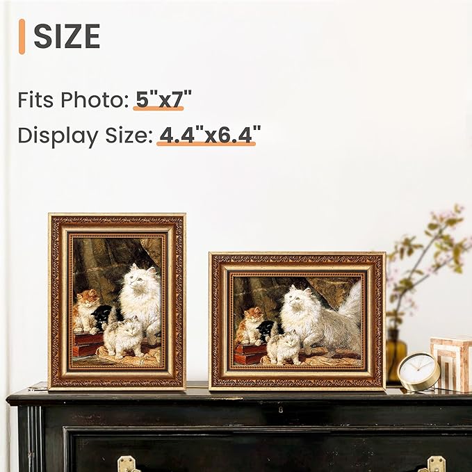 upsimples 5x7 Picture Frame with Real Glass, Ornate Vintage 5 x 7 Photo Frames for Wall Decor or Tabletop Display, Bronze and Black, 2 Pack