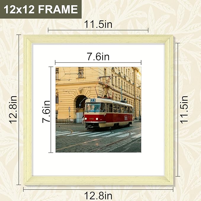 Vittanly 12x12 Picture Frame Set of 4, Vintage Photo Frame for Wall or Tabletop, Display 8x8 Pictures with Mat or 12x12 without Mat, Rustic Farmhouse Home Decor, Beige