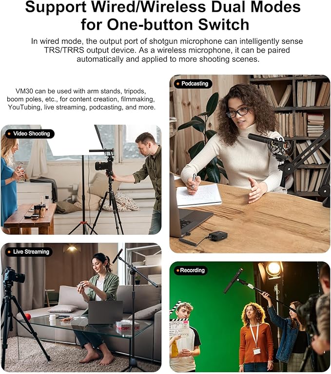 COMICA VM30 Shotgun Microphone, with Wireless Modes, Digital/Analog Output, 75/150Hz Low-Cut Filter Modes, Universal Video Microphone for Filmmakers, Vloggers - Camera, Smartphone, and PC
