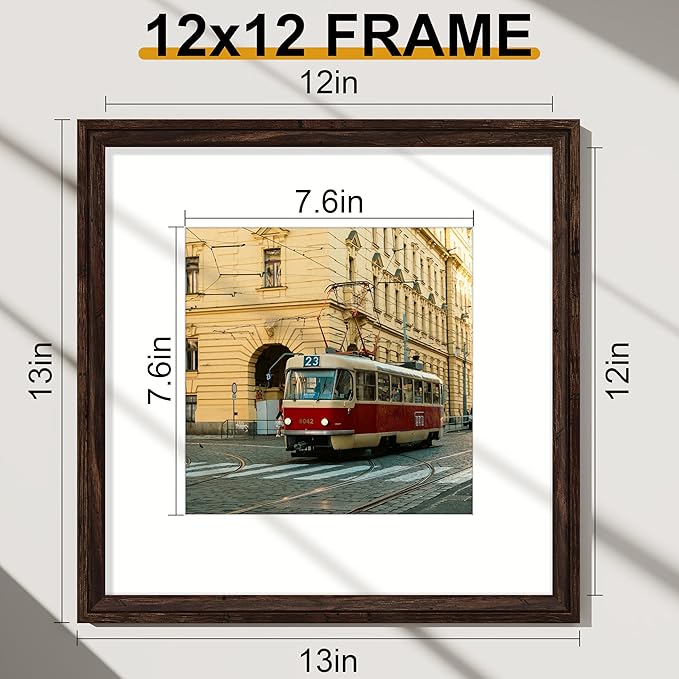 Vittanly 12x12 Picture Frames Set of 2, Ornate Vintage Photo Frame for Wall or Tabletop, Display 8x8 Pictures with Mat or 12x12 without Mat, Rustic Brown