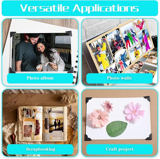 Classicseali 600 Pcs Photo Corner Stickers,Black Scrapbook Photo Corners, Photos Corners Self Adhesive for DIY Albums, Memory Books, and Journals