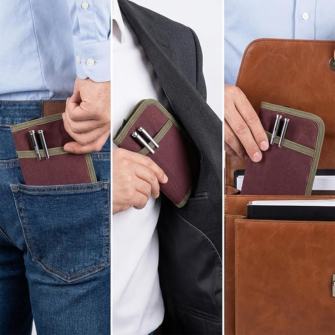 Field Notes Notebooks Cover with Blank Kraft Notebook,Journal Cover for 3.3 x 5.5 Field Notes Moleskine Cahier,Waxed Canvas Pocket Notebook Cover for Journal Notebook Planner with Zipper Pen Holder