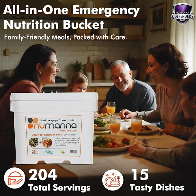 Numanna Defender Nutritive Pack Bucket 1224 Servings | 6-Months Emergency Food Supply | GMO-Free, Non-Perishable Meals with Organic Grains & Superfoods | Easy to Prepare | Camping & Daily Use