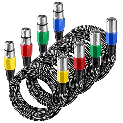 XLR Cable 20 FT/4 Pack, Microphone Cable 3 Pin Nylong Braided Balanced XLR Male to Female Heavy Duty Mic Patch Cords (Pure Copper Conductors)