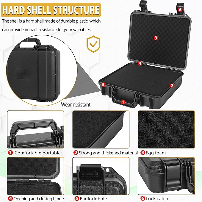 ITHWIU Protective Hard Case Shockproof Water-resistant with Customized DIY Foam Insert fit for Camera, etc, 14 X 11.5 X 3.7-Inch