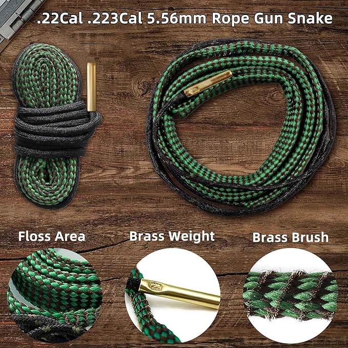 Universal Gun Cleaning Kit for .22 .223Cal 5.56mm .22LR Rifle Pistol, Bore Chamber Brush,Bore Mop,Gun Snake,Star Chamber Cleaning Pads,Brass Rods in Zippered Compact Case