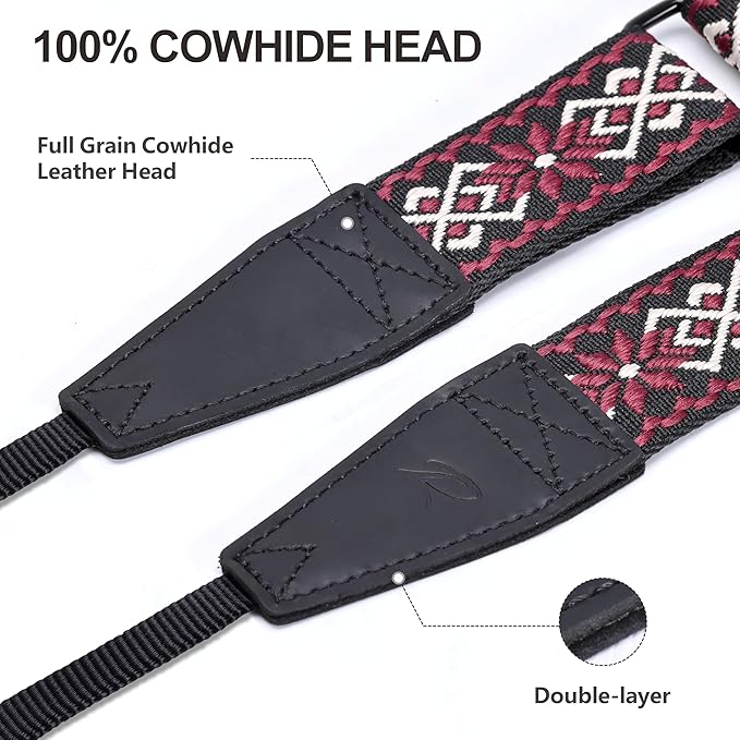 Padwa Lifestyle Adjustable Camera Strap - 1.5" Top Layer Cowhide Head Camera Straps for Photographers, Cotton Adjustable Neck Shoulder & Crossbody Strap Quick Release for All Cameras and Binoculars