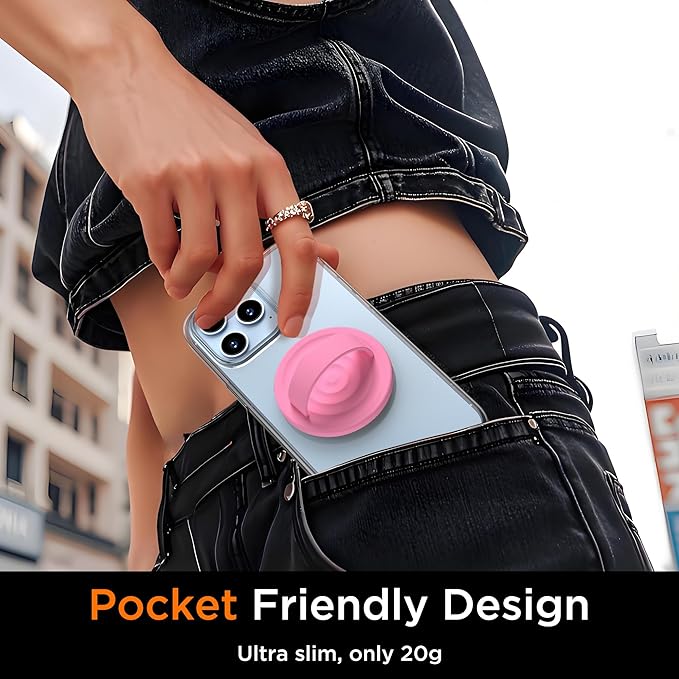 Upgraded Magnetic Phone Grip, Liquid Silicone Soft and Portable, Removable Finger Loop Ring Grip Holder for iPhone, Strong Magnetic Attraction, Compatible with MagSafe Phone Case, Tender Pink