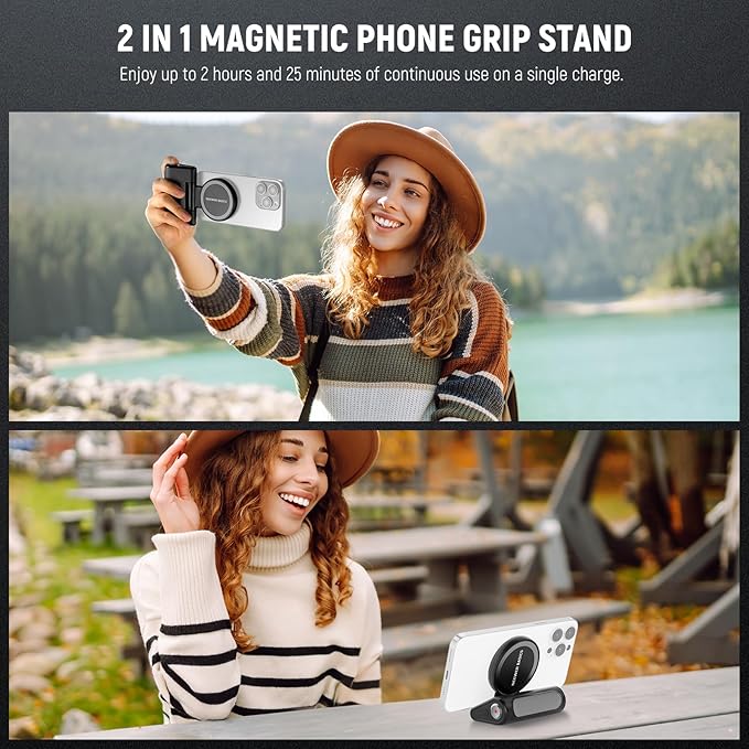 NEEWER Basics Magnetic Phone Camera Grip Handle with Shutter Remote Compatible with MagSafe iPhone ONLY, 18W Magnetic Charging, 5000mAh Rechargeable for Vlog Selfie Tripod Video Recording, WS-25001