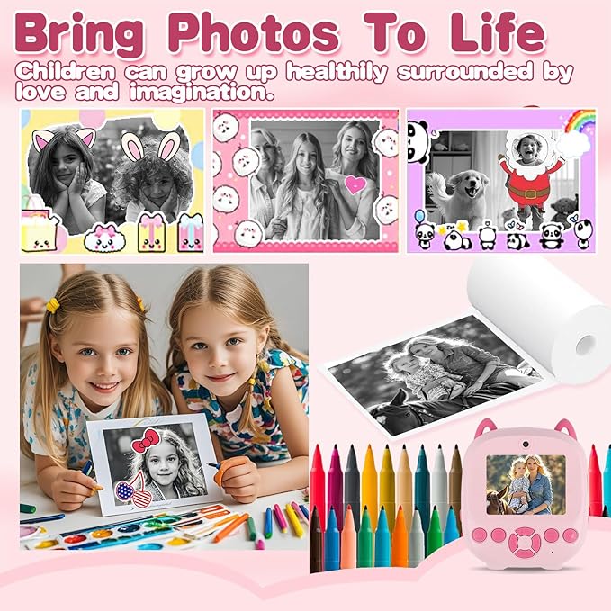 880 Pcs/10 Rolls Premium Kids Instant Camera Refill Print Paper, 2.2x1.18Inch(57X30mm), Thermal Paper Roll Refill for Most Kid Camera, HD Printing Waterproof Non-Sticky(10 roll)