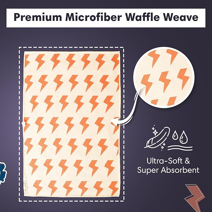 Reversible Microfiber Towel - Ultra Absorbent, Quick-Drying Hand Towels - Modern Design, Scratch-Free, Lint-Free for Kitchen, Bathroom, Car Cleaning - 19x29 Inches, Set of 1 (Aqua Daisy- Blue/Orange)