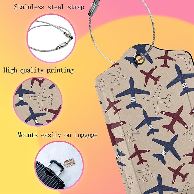Luggage Tags for suitcases,2 Pack Airplane Luggage Tag,Leather Stainless Steel Loop Label Tag for Women Men Girls Travel Bag Suitcase