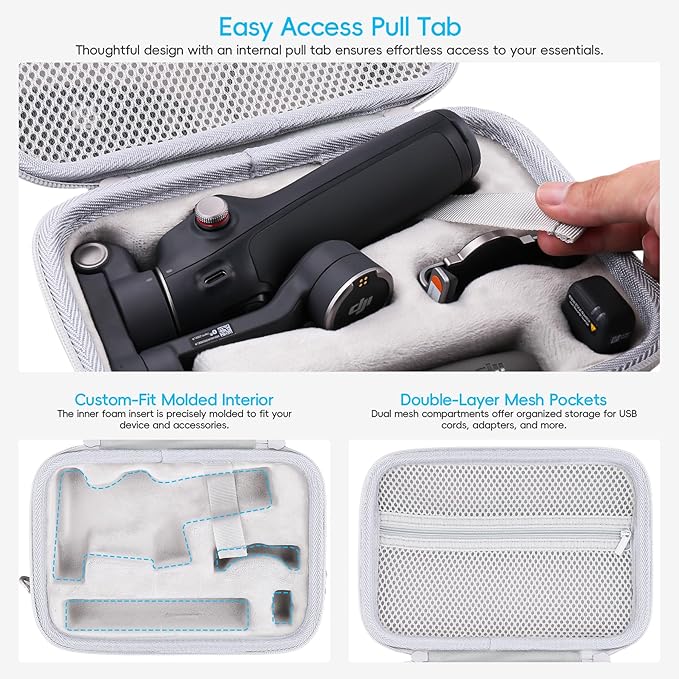 co2CREA Osmo Mobile 8/7P/7 Gimbal Stabilizer Hard Case - Waterproof Travel Storage Box with Custom Foam Insert & Mesh Pocket for DJI OM Mobile 7P Smartphone Gimbal, Accessories, Cables (White Case)
