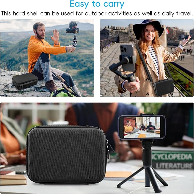 co2CREA Osmo Mobile 8/7P/7 Gimbal Stabilizer Hard Case - Waterproof Travel Storage Box with Custom Foam Insert & Mesh Pocket for DJI OM Mobile 7P Smartphone Gimbal, Accessories, Cables (Black Case)