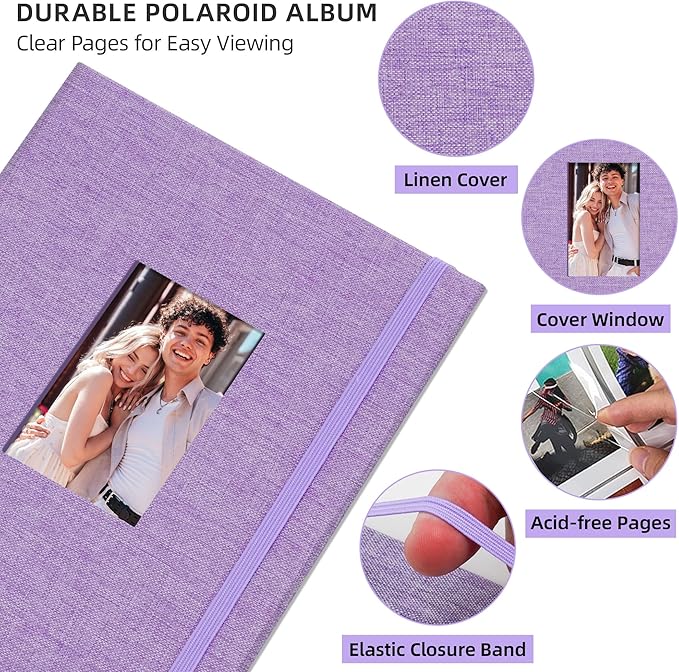 Vienrose Mini Polaroid Photo Album Book 208 Photos 2x3 Inch Pictures for Fujifilm Instax Mini 7s 8 9 11 25 26 40 50s 90 Evo Z2300 Instant Camera, Polaroid Snap Purple 1 Pack