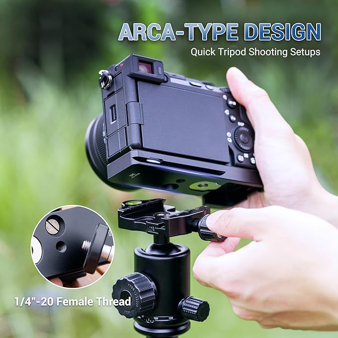 JJC GP-X2 Metal Hand Grip Extension Bracket for Sony A7CII A7C II A7CR A7C R Camera, for Airtag Holder, Anti-Slip Pad, with Arca Swiss Quick Release Plate, 1/4"-20 Tripod Hole & Hand Strap Hole