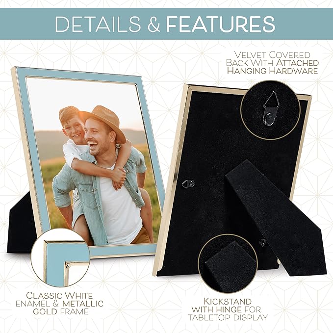 Sheffield Home Tabletop Picture Frame – Iron Enamel Decorative Display Frame for Home or Office, 5x7 Inch, Light Blue
