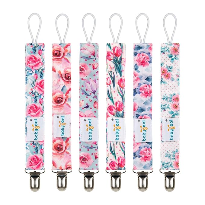 babygoal Baby Pacifier Clips, 6 Pack Pacifier Holder for Boys and Girls Fits Most Pacifiers and Binkies, 6MP16-B