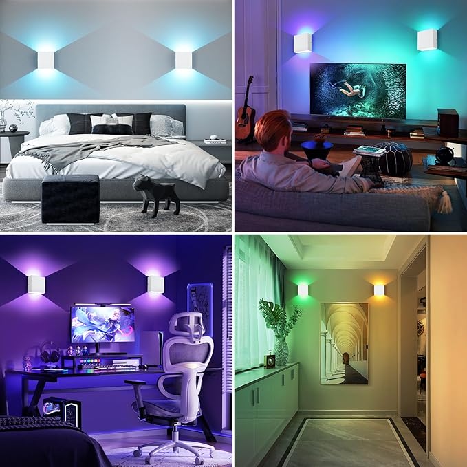 Lightess Rechargeable Wall Sconces with Remote Control Set of 2, Battery Wall Lights Colored, Dimmable LED Wall Lamp for Bedroom Living Room