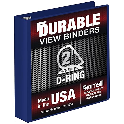 Samsill Durable 2 Inch Binder, Made in The USA, D Ring Binder, Customizable Clear View Cover, Dark Blue, Holds 475 Pages