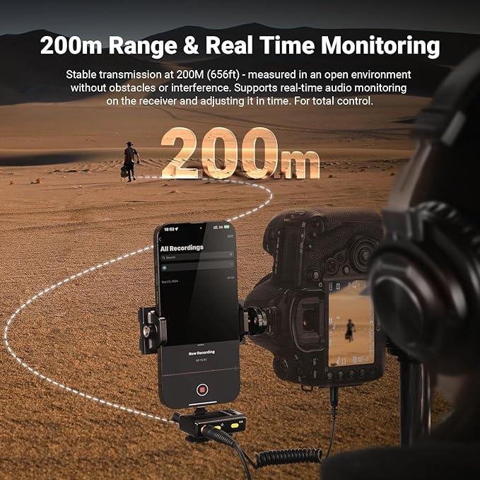 NEEWER CM28 (1 RX + 2 TX + Charging Case), Wireless Lavalier Microphone, Smart Noise Cancelling, 48KHz/16Bit 9 Hrs Uncompressed Recording, 656ft/200m Range, Lav Mic for iPhone, Android, Camera